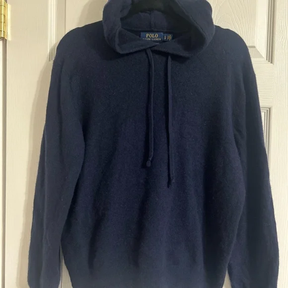 Polo Ralph Lauren Men’s Blue Cashmere Washable Hooded Sweater Size Large EUC